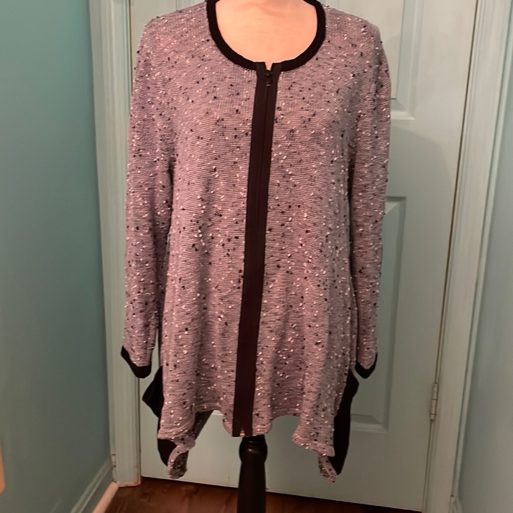 RARE Hand loomed, US Made, zip front, shark bite hem cardi from Ball of Cotton